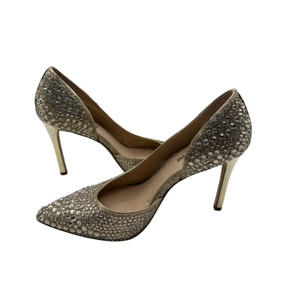 Gianni Bini Size 7 Stylist Classic Gold Rhinestone Studded Stiletto Heels - Picture 4 of 12